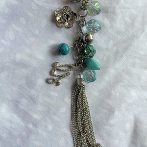 JEWELRY - GUESS 21.5" chain necklace & earrings, cluster bead drop & tassel teal